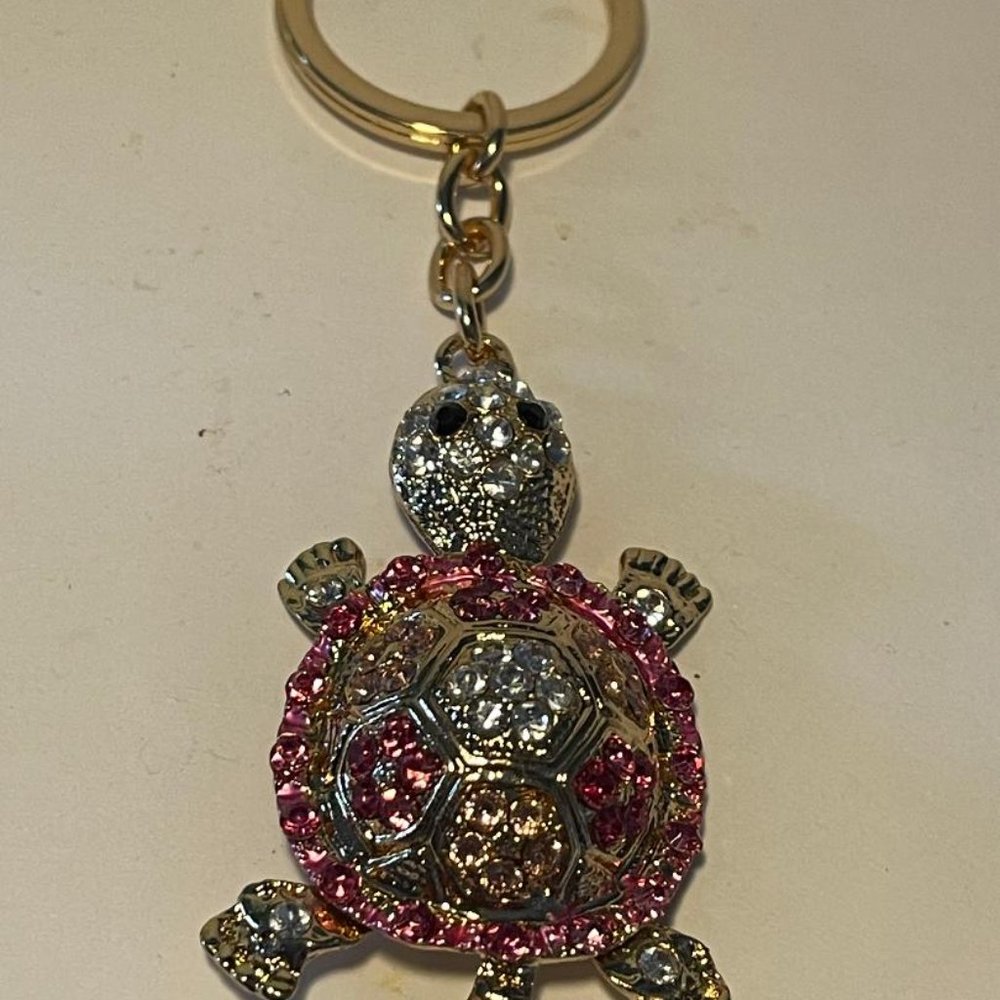 Pink Rhinestone Turtle Key Ring NEW - Picture 3 of 3